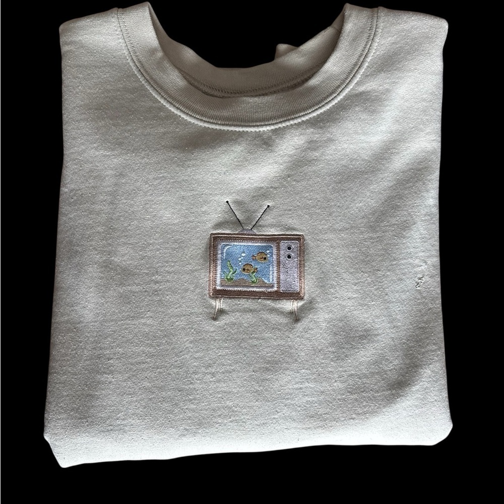 Cream/ Biege Sweatshirt with TV Fish Embroidery